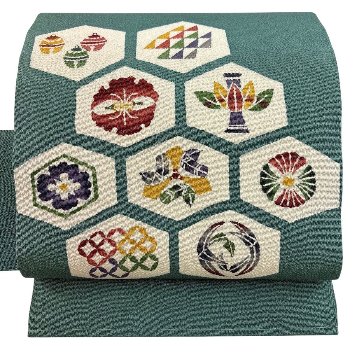 名古屋帯 秀品 草花 鈴 縮緬 緑 正絹 【中古】 - メルカリ