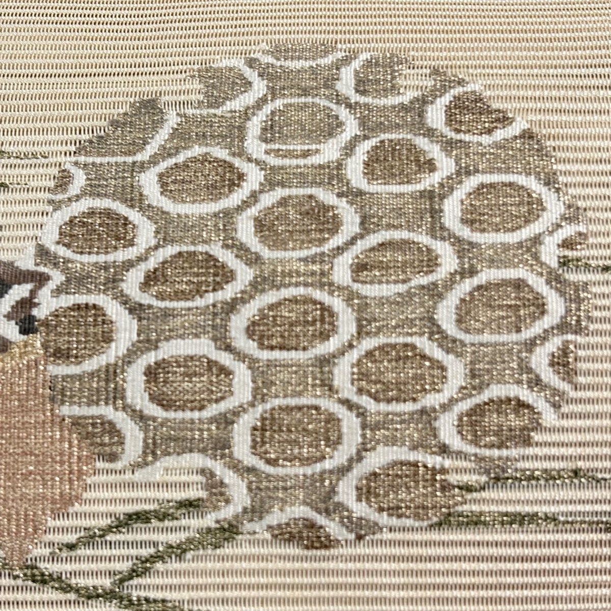 美品】 名古屋帯 秀品 八寸名古屋帯 松葉仕立て 夏帯 絽 松笠 金糸