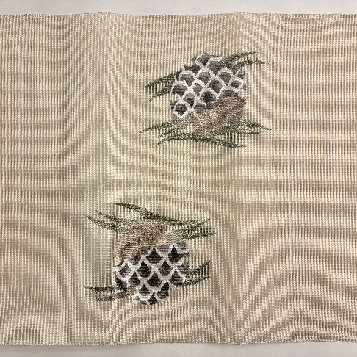 美品】 名古屋帯 秀品 八寸名古屋帯 松葉仕立て 夏帯 絽 松笠 金糸
