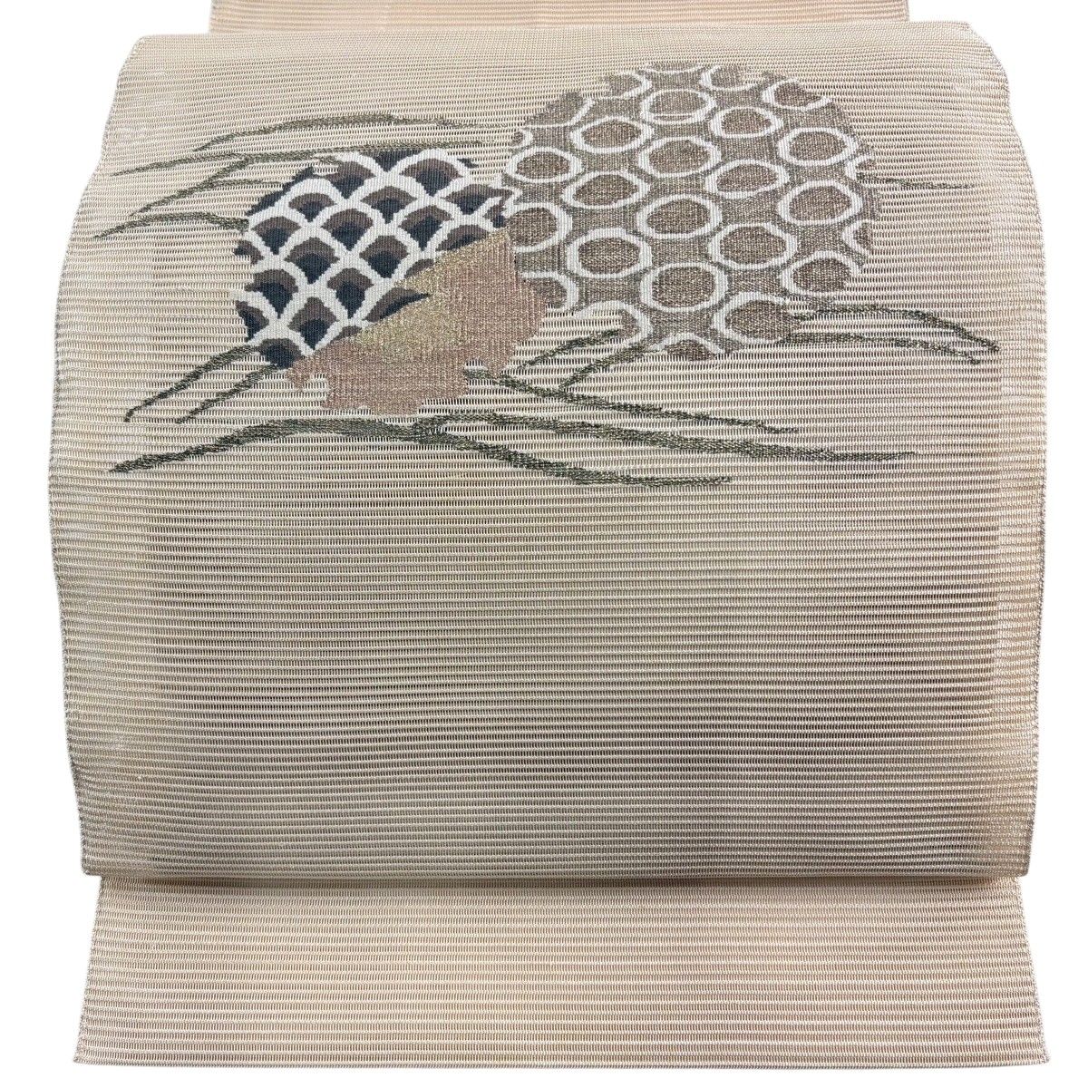 美品】 名古屋帯 秀品 八寸名古屋帯 松葉仕立て 夏帯 絽 松笠 金糸