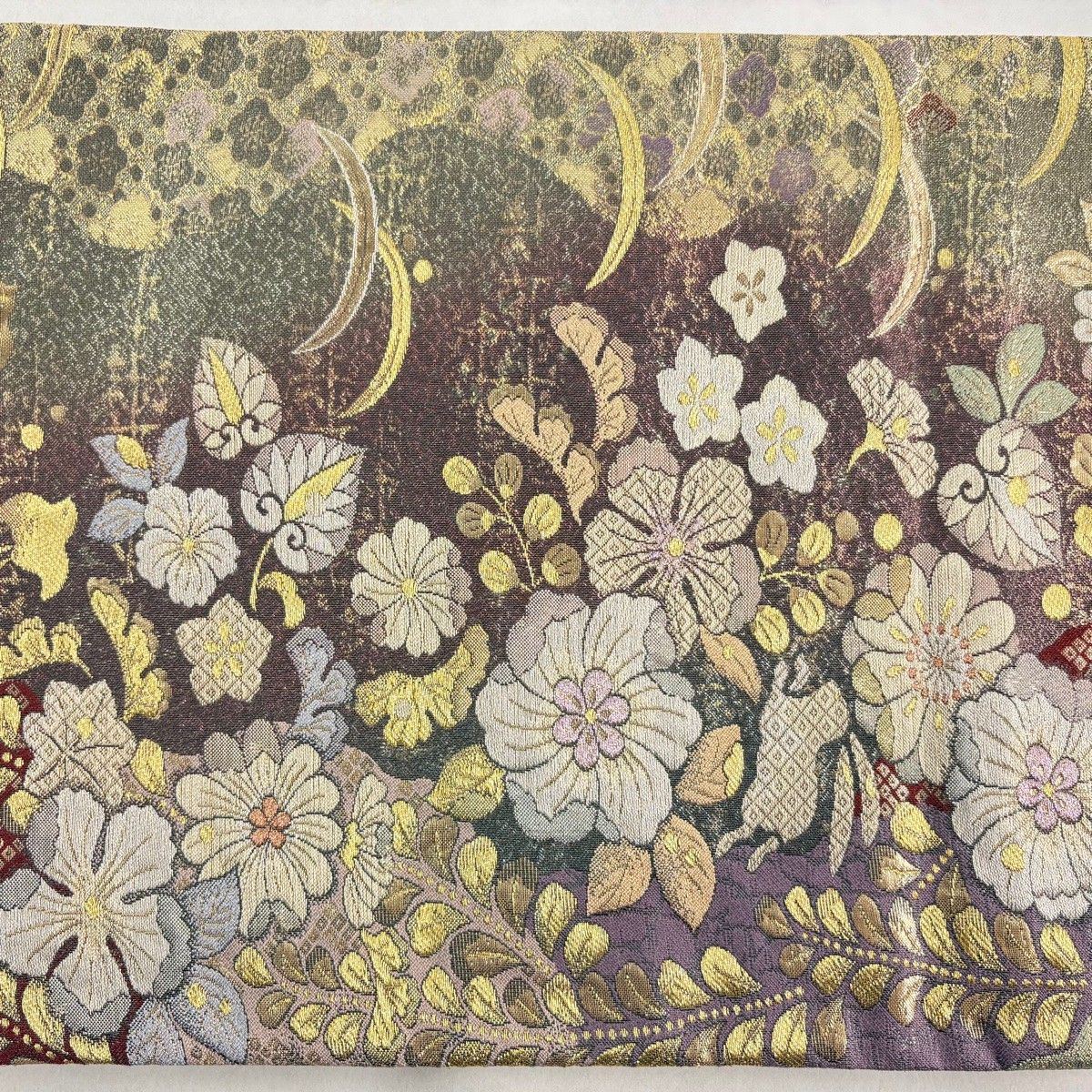 【未使用品】やまと誂製　六通柄袋帯　草花文　金銀糸 美品】 袋帯 秀品 慶長辻ヶ花 やまと 草花 千鳥 金銀糸 ラメ糸 紫 六通