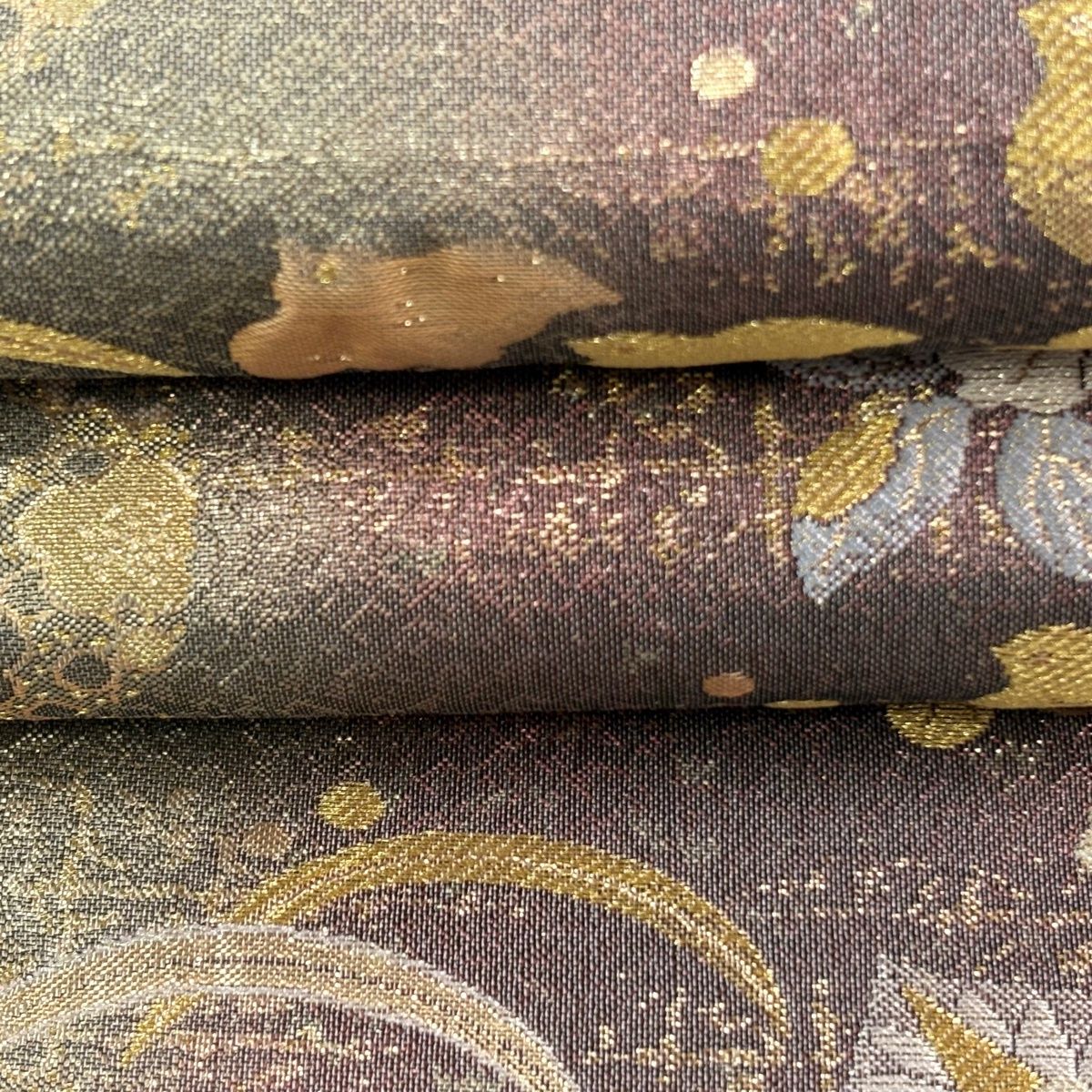 美品】 袋帯 秀品 慶長辻ヶ花 やまと 草花 千鳥 金銀糸 ラメ糸 紫 六通