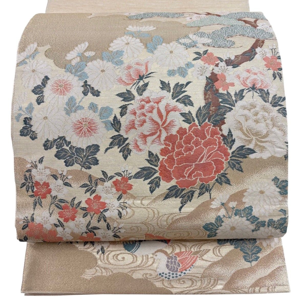 袋帯 秀品 牡丹 鴛鴦 金糸 箔 金色 お太鼓柄 正絹 【中古】 - メルカリ