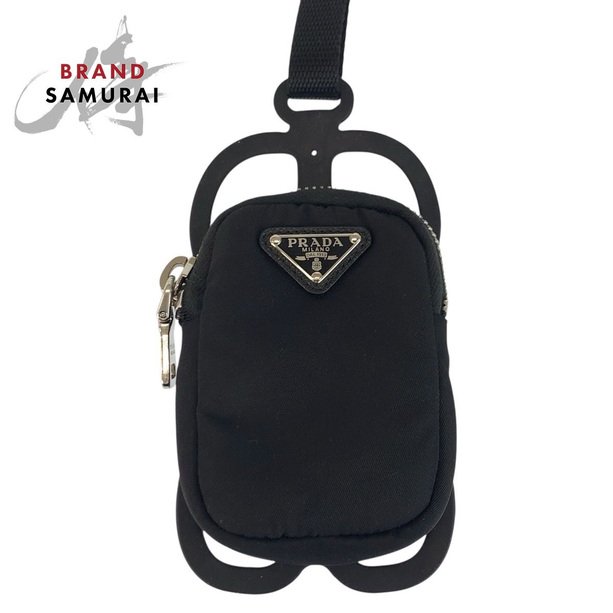 美品 PRADA プラダ テスート 三角ロゴプレート ブラック 黒 シルバー金具 ナイロン/ラバー 携帯 スマホアクセサリー 男女兼用 601784【中古】