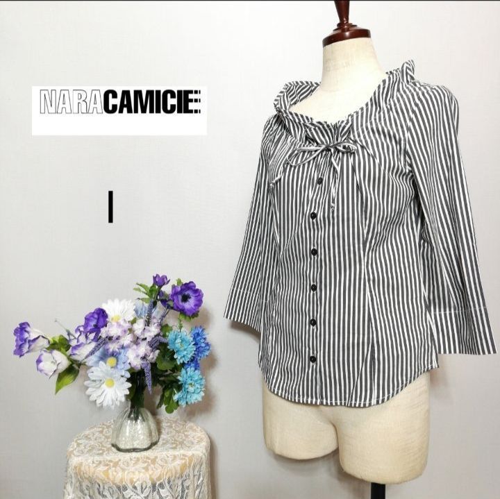 セット美品♪ ナラカミーチェ 7分袖シャツ ブラウス ストライプ 0 e45 NARACAMICIE（ナラカミーチェ） ブラウス シャツ 「NARACAMICIE