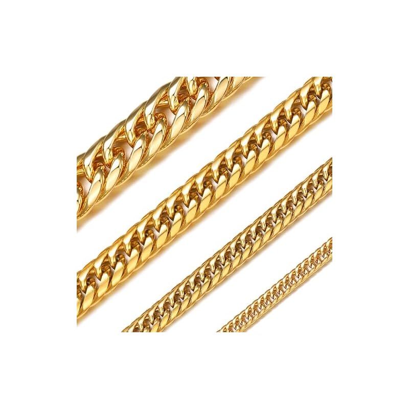 [ChainsHouse] 喜平 ネックレス メンズ チェーンのみ ゴールド サージカルステンレス 錆びない 長さ76cm 幅12mm 0
