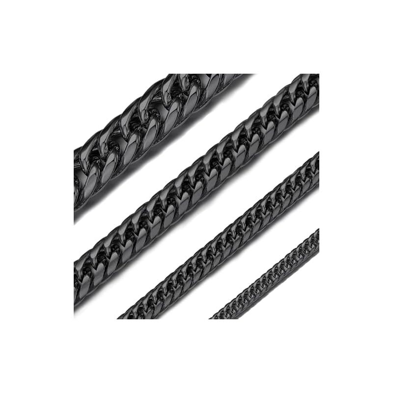 [ChainsHouse] 喜平 ネックレス メンズ チェーンのみ 黒 ブラック サージカルステンレス 錆びない 長さ76cm 幅3.5mm 0