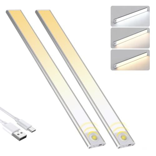 [2個セット]人感センサーライト 40CM LED バーライト 【配線工事不要・3色調光可能】手元灯 足元灯 フットライト 室内 TypeC充電式 超薄型 大容量 省エネ 高感度 広範囲 全天候感知 マグネット付き 玄関/棚/物置/寝室/廊下/キャビネット/k