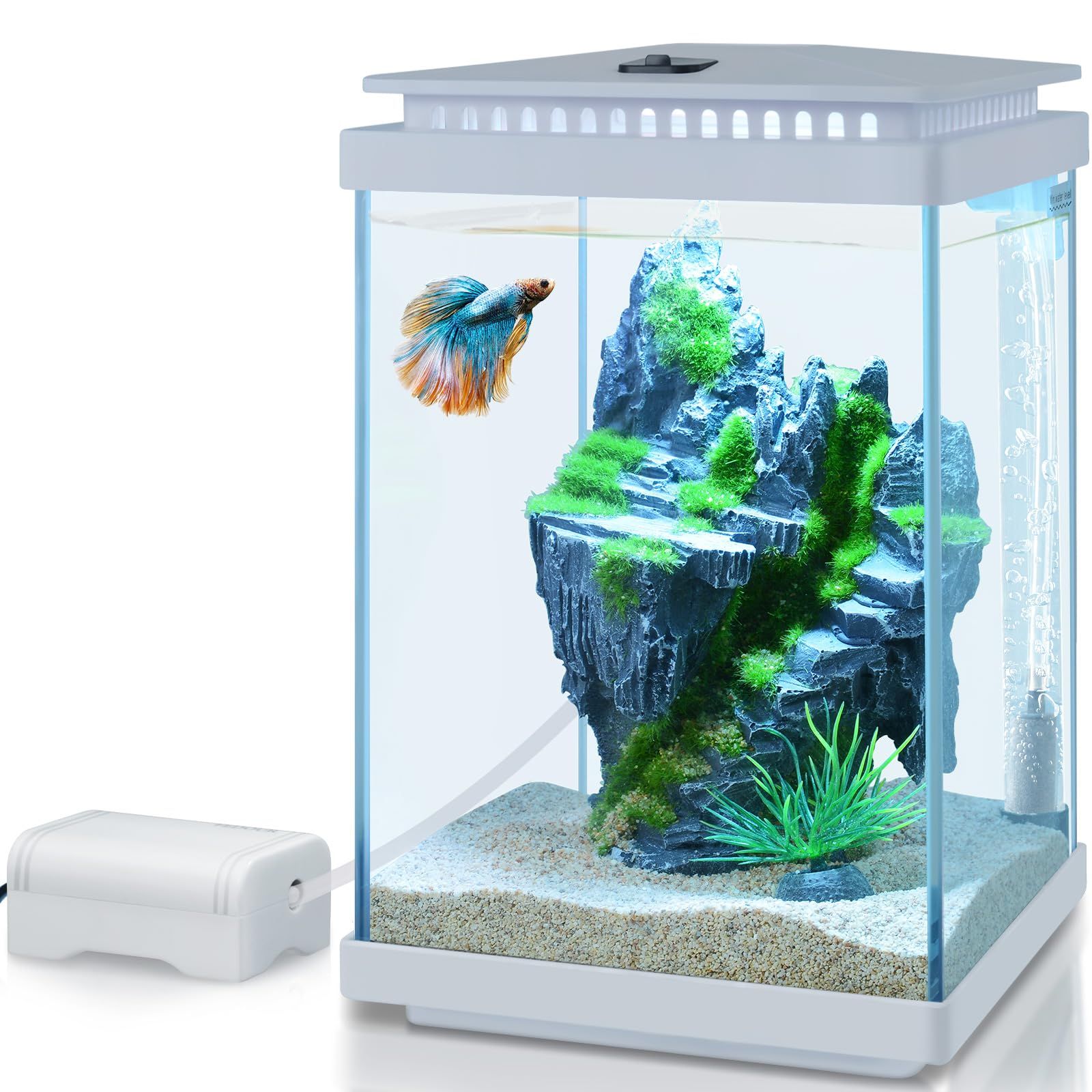 FEDOUR 5L小型ガラス水槽、静かな透明アクアリウム、LEDライト