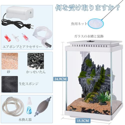 FEDOUR 5L小型ガラス水槽、静かな透明アクアリウム、LEDライト FEDOUR 5L小型ガラス水槽、静かな透明アクアリウム、LEDライト