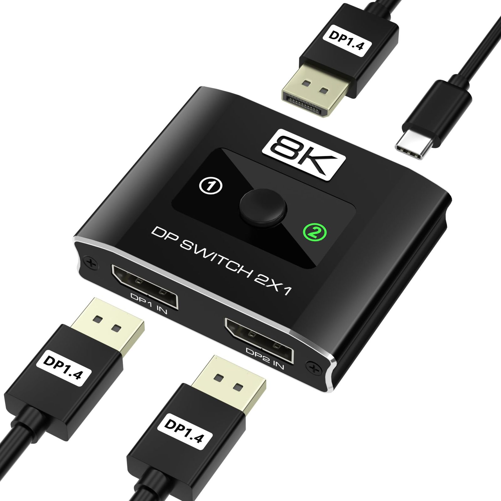 Displayport 切替器 2入力1出力 8K/60Hz 4K/144Hz対応 Display Port