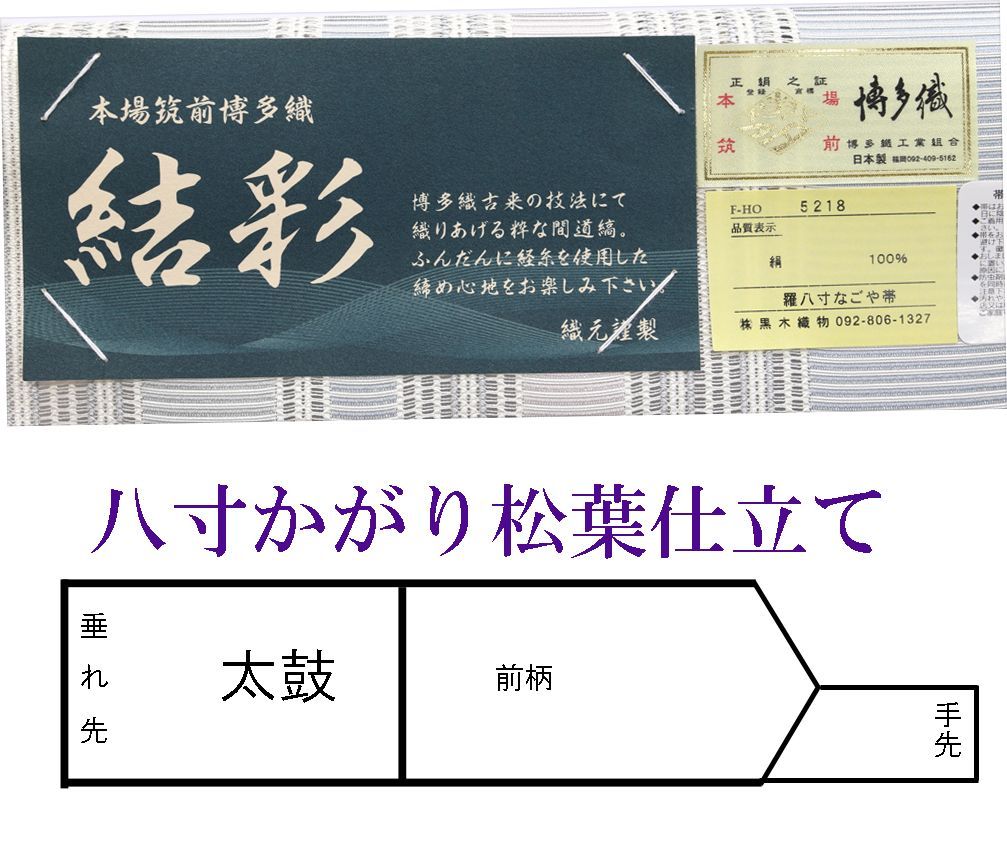 新品未仕立 夏物 博多帯 黒木織物 羅織八寸名古屋帯 葡萄唐草 白地②