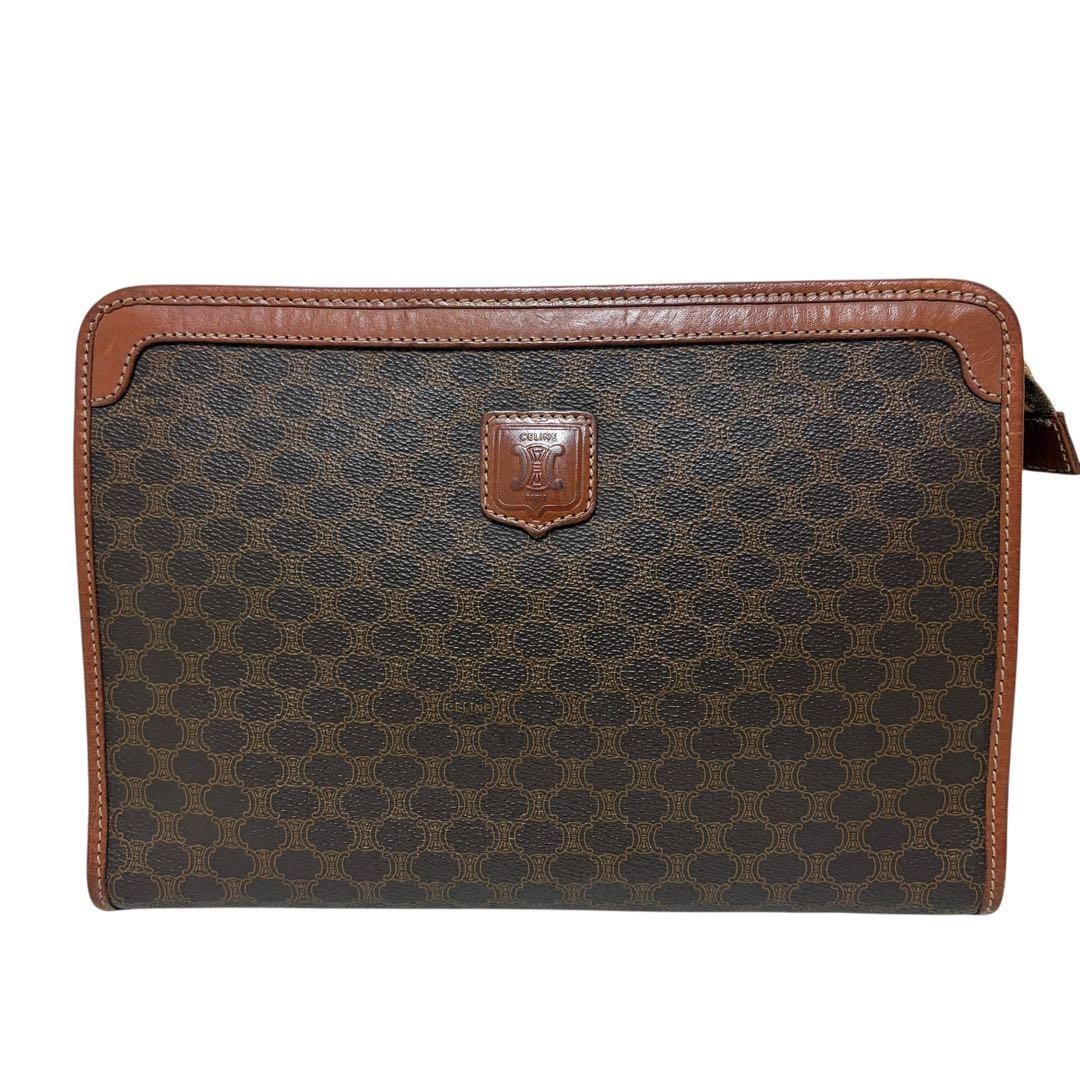 本物 セリーヌ CELINE マカダム 2WAY ショルダーバッグ クラッチバッグ ポシェット PVC ブラウン Macadam バッグ 中古 本物 セリーヌ CELINE マカダム ショルダーバッグ ポシェット PVC