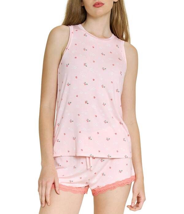 ハニーデュー インティメッツ レディース アンダーウェア ナイトウェア レーストリム ノースリーブ レース Honeydew Intimates Flora Strawberries All American Sleeveless Round Neck Lac