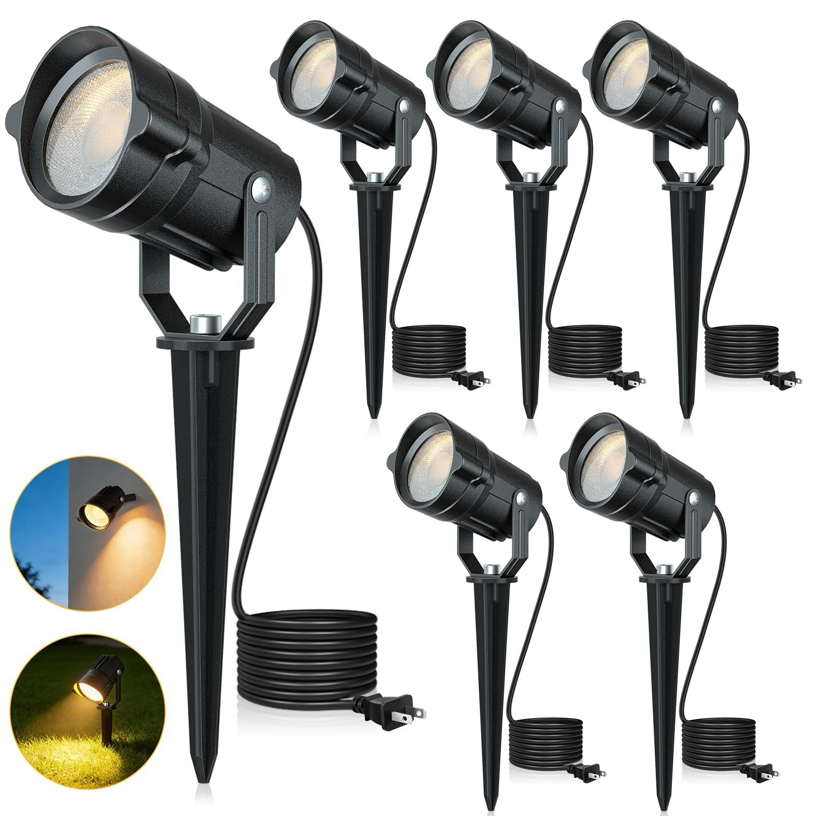 新品 MEIKEE 6W LEDガーデンライト スポットライト【全アルミ製 6個セット】2700K 電球色 600ルーメン IP66防水 ガーデン照明 270°回転可能 壁掛/地面設置 芝生ライト 庭園照明 雰囲気 長寿命 安定 省エネ コンセント式 庭 玄関