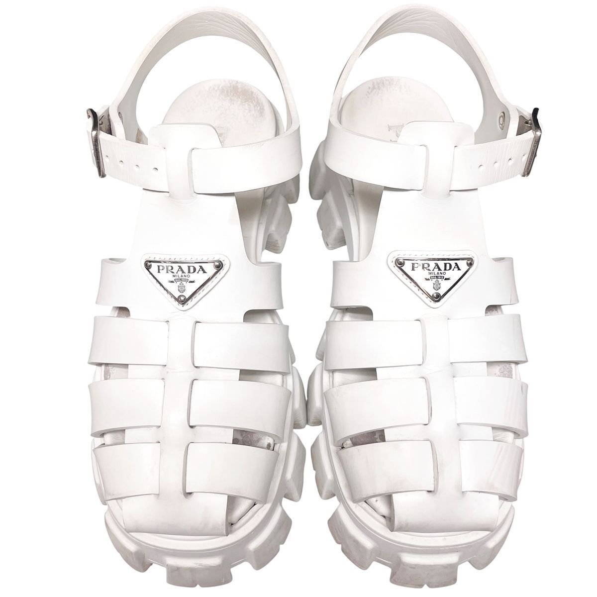 中古】 PRADA プラダ モノリス ラバー サンダル 2X3038 白