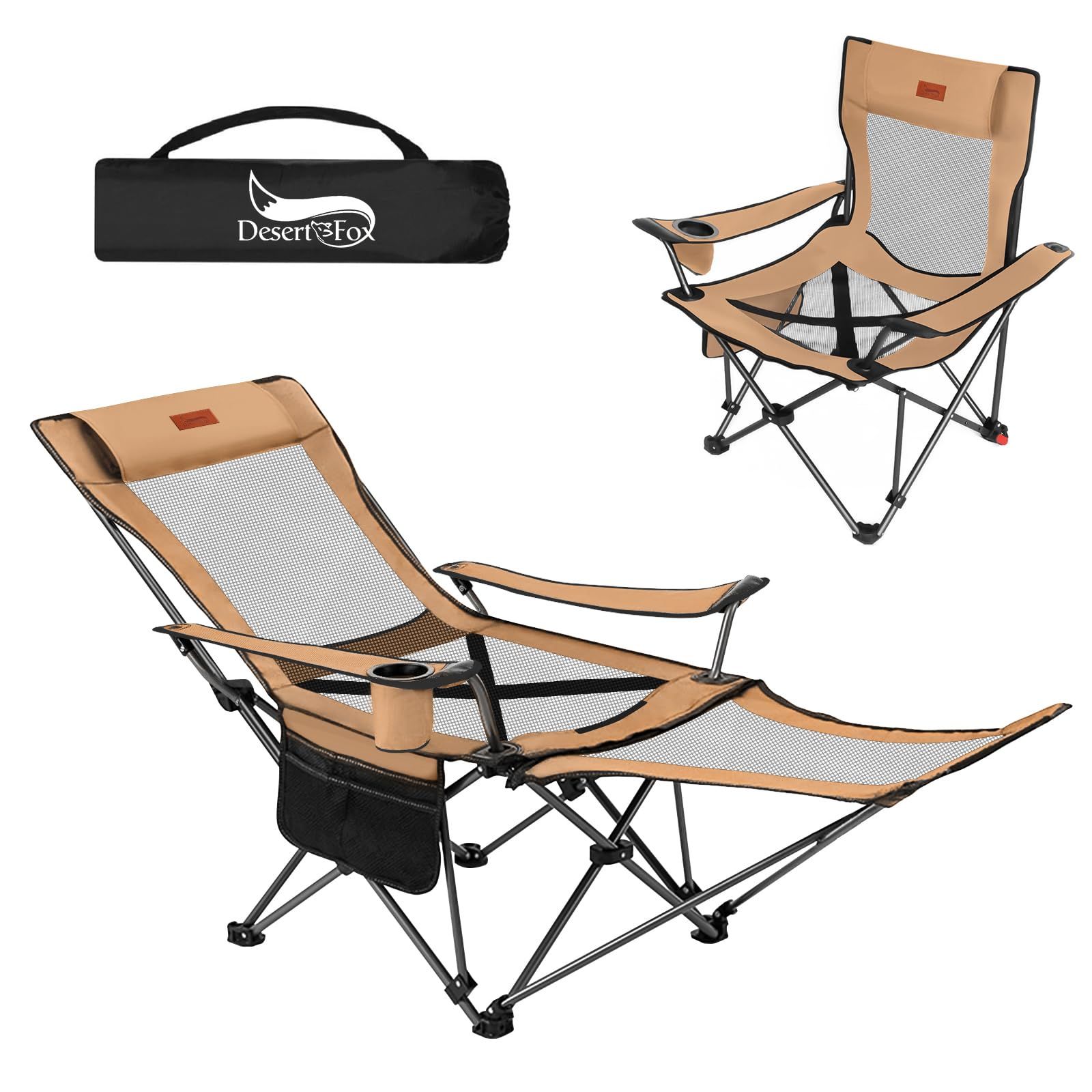 新品 DesertFox リクライニングチェア キャンプ椅子 単品/セット 4way 仮眠 昼寝 4段階調整 四季適用 【メッシュと薄手コットを自由に切り替える】【耐荷重150kg】アウトドアチェア コンパクト 折りたたみチェア 軽量 イス 【 独自開発のカッ