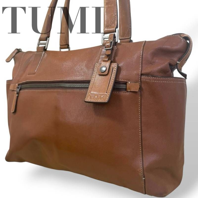 TUMI ブラウン ビジネスバッグ 美品 TUMI トゥミ☆ビジネスバッグ トートバッグ ブラウン レザー