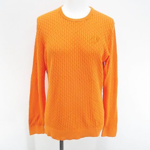 ゾーイ ZOY DRESS CODE INTERNATIONAL ゴルフウェア 長袖 ニット セーター 40 オレンジ系 ロゴ 刺繍 ケーブル編み