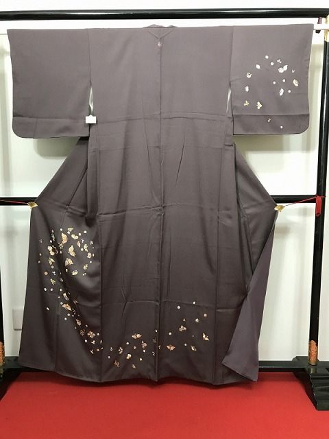 【中古】Sサイズ 付け下げ 正絹 胡桃色地に小花模様