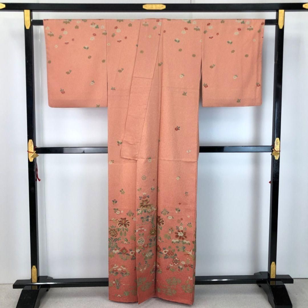 付下げ 美しい花模様 中紅色 グラデーション 金彩 K-5751 - メルカリ