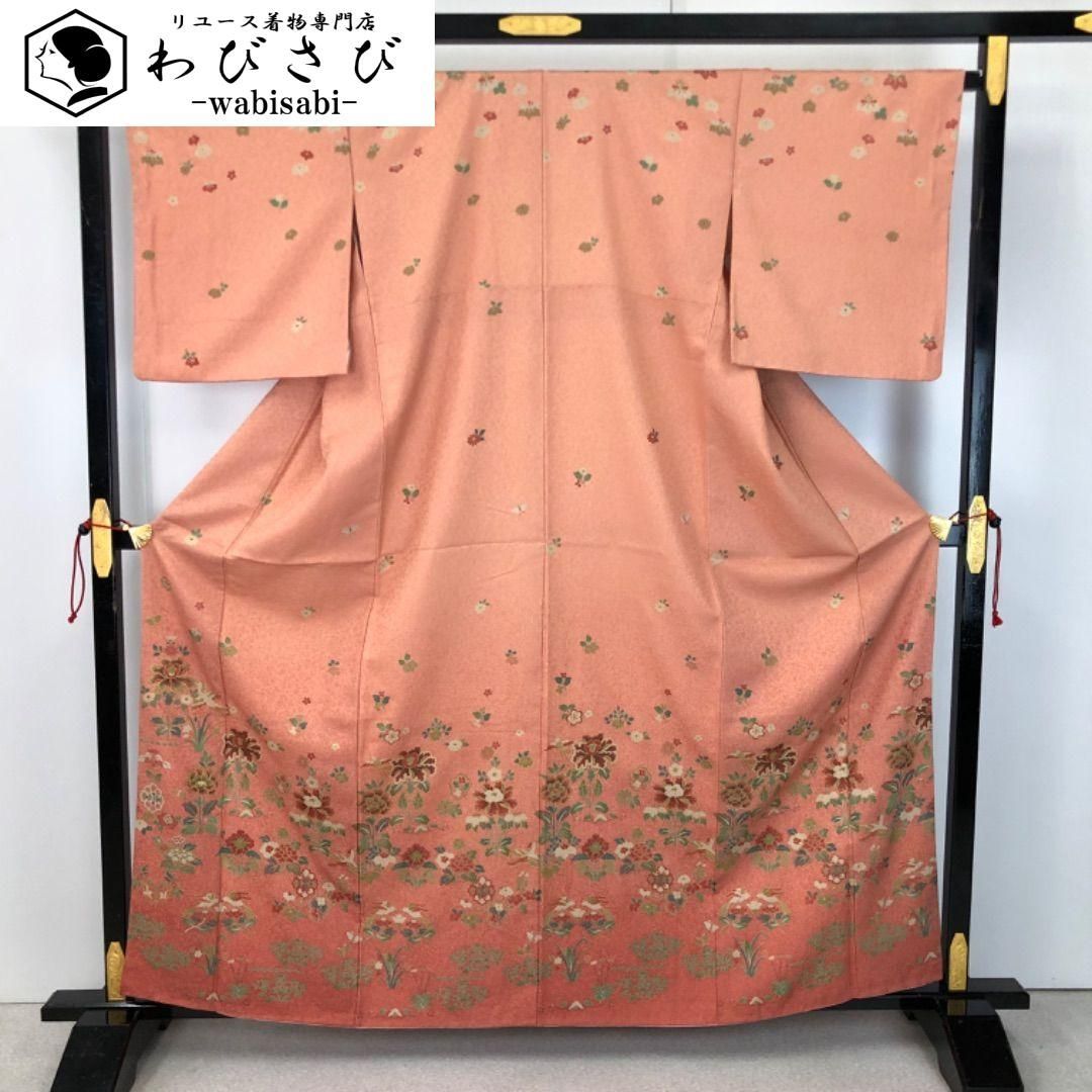 付け下げ　身丈　裄　金彩　グラデーション　花模様　着物　051b p 付下げ 美しい花模様 中紅色 グラデーション 金彩 K-5751 - メルカリ