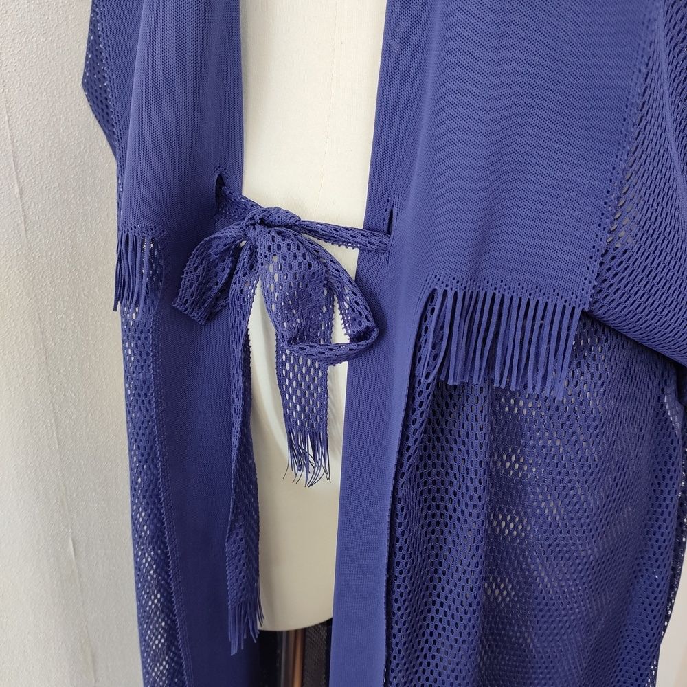 使用感あり　イッセイミヤケ　メッシュカーディガン　個性派　フリンジ　パープル系 ISSEY MIYAKE A-POC フリンジ メッシュ 羽織り ローブ IM11KH050