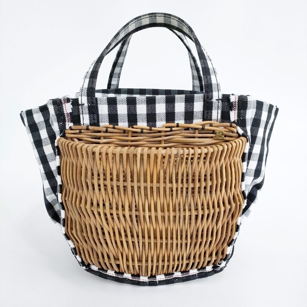 ebagos FROM THE WINDOW 2013SS トートバッグ チェック かごバッグ ホワイト ブラック レディース エバゴス【中古】4-1219G◎ ebagos FROM THE WINDOW 2013SS トートバッグ チェック かごバッグ