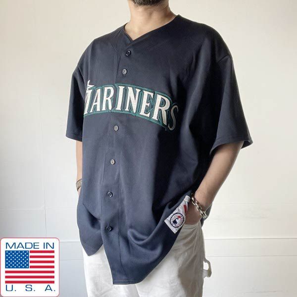 イチロー MLB マリナーズ レプリカユニフォーム ベースボールシャツ USA製 MLB Majestic シアトル マリナーズ ベースボールシャツ 2X