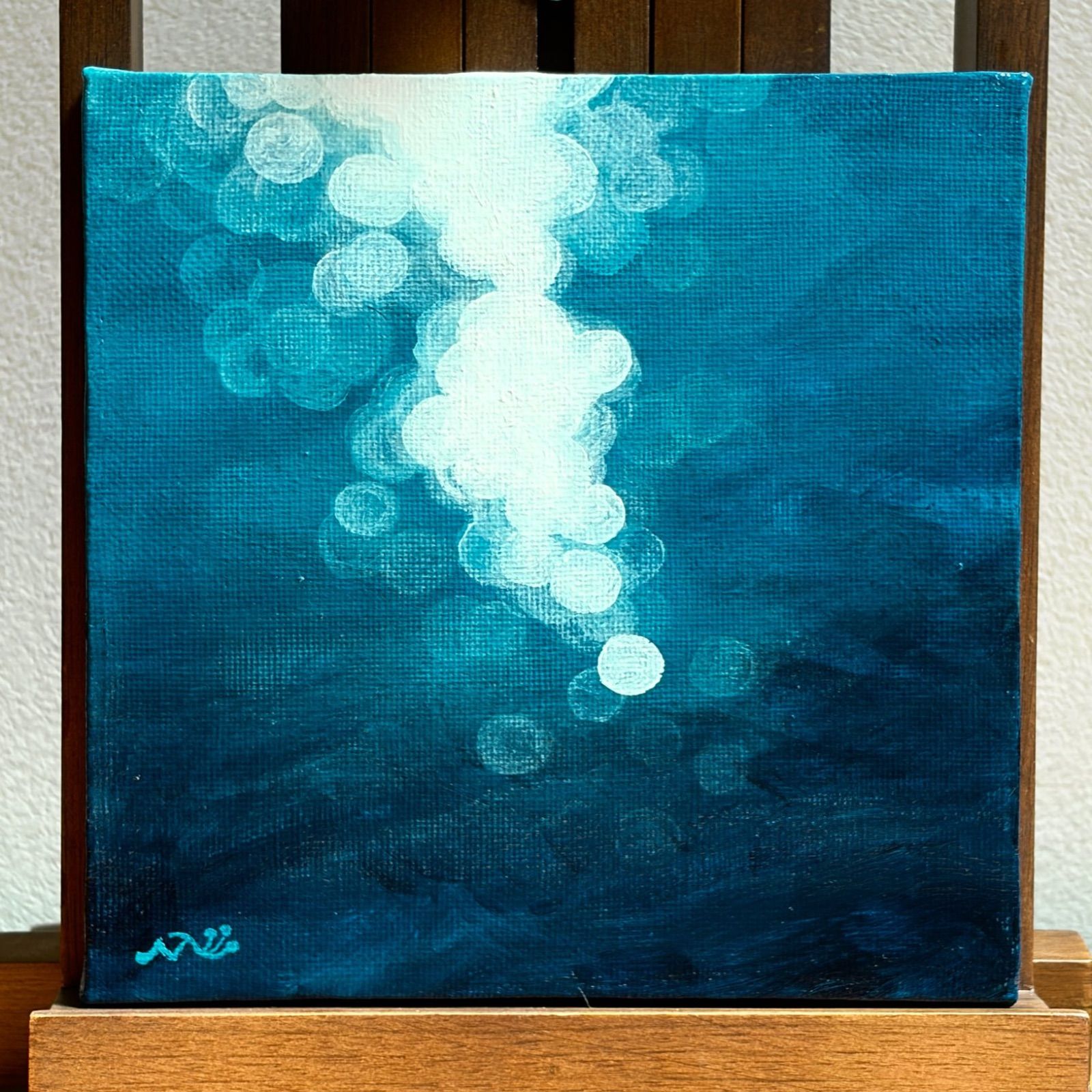 アクリル画 15cm角「水面に映る光」 手描き 絵画 風景画 - メルカリ