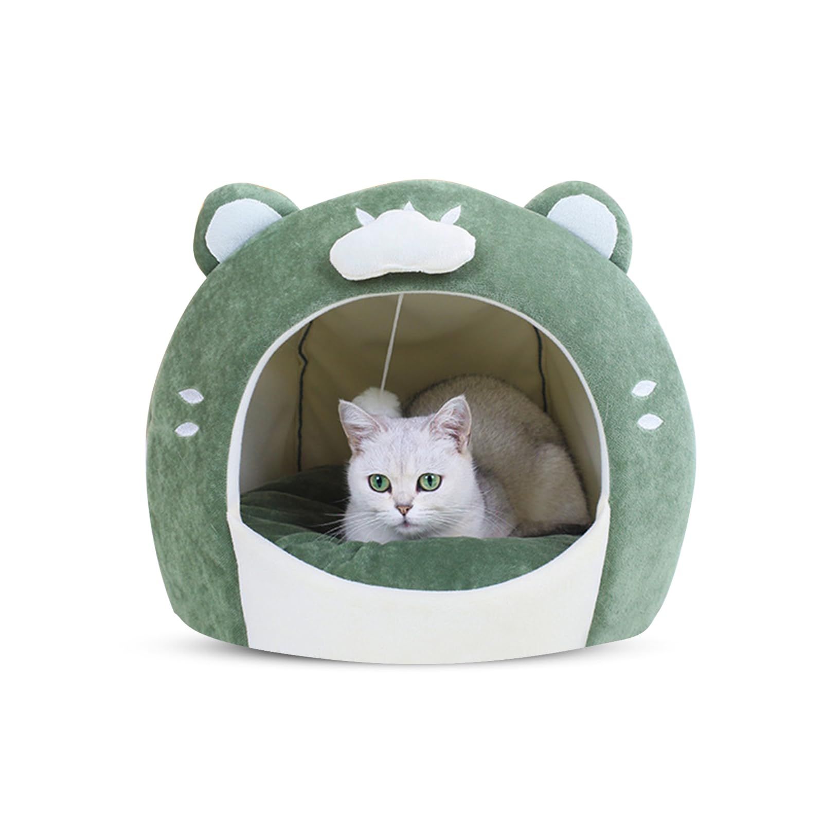 VanderHOME 猫ベッド 猫ハウス キャットハウス ペットベッド 犬ベッド ドーム猫小屋 冬 クッション付き 保温 防寒 犬小屋 洗える もこもこ 滑り止め 寒さ対策 猫布団 猫寝床 小型犬 小動物用 うさぎ 冬用 毛玉 可愛い 人気 グリーン