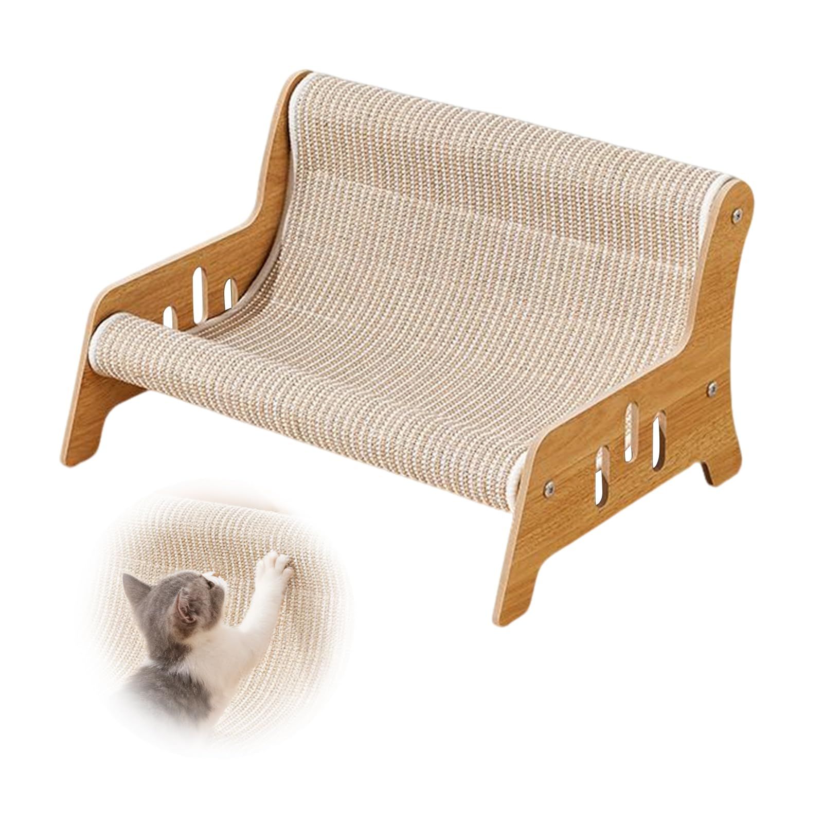 猫ベッド ペットソファー 猫 ソファ 麻布タイプ ネコ ハンモック 猫 爪研ぎ 寝床 木製フレーム 組み立て簡単 小型、中型、大型猫 犬猫兼用 猫用家具 オールシーズン適用