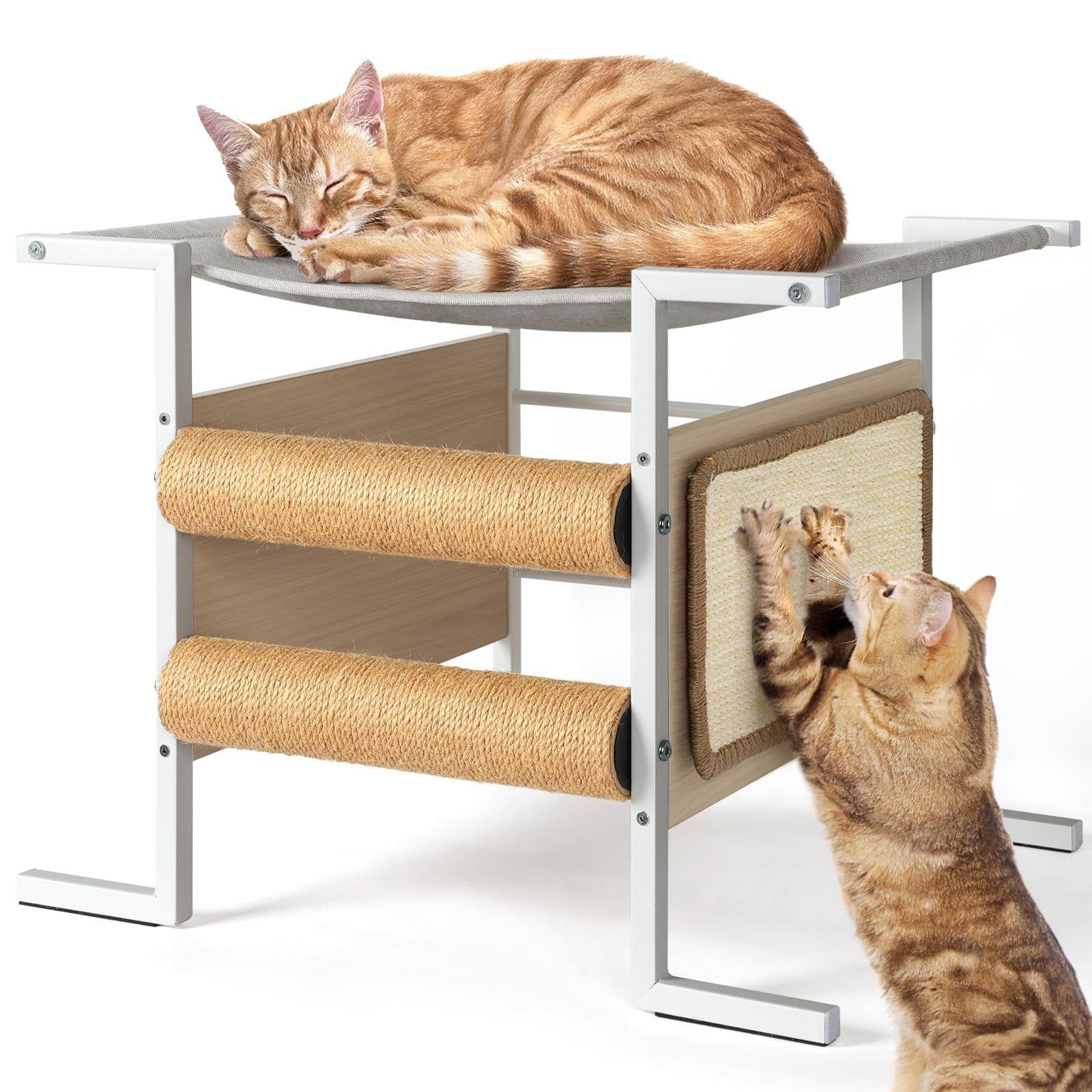 猫 ベッド、キャットタワー、キャットベッド、猫 ハンモック、低い ペットベッド、猫 窓用ハンモック、ミニ 猫タワー、ペット用品、柔らかい、猫 クッション、猫 爪研ぎ、ストレス解消、簡単組み立、通年利用、小型犬猫に適している- 39cm Cat Bed