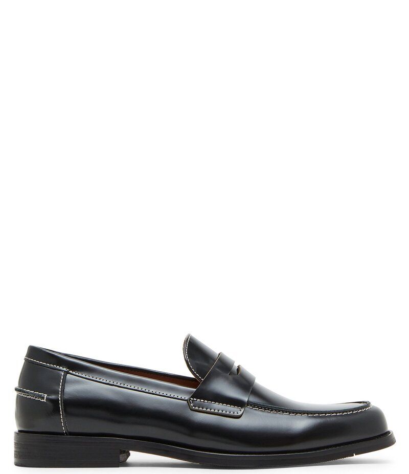 スティーブ マデン メンズ シューズ スリッポン・ローファー コントラスト レザー ローファー Steve Madden Mens Natan Leather Contrast Stitch Penny Loafers Black ブラック