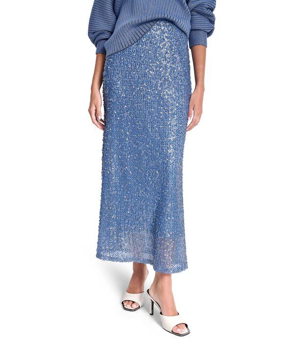ダナキャラン レディース ボトムスカート A ライン ミディ スパンコール ニット DKNY by Donna Karan Coordinating Sequin Knit ALine Midi Skirt Liberty Sky