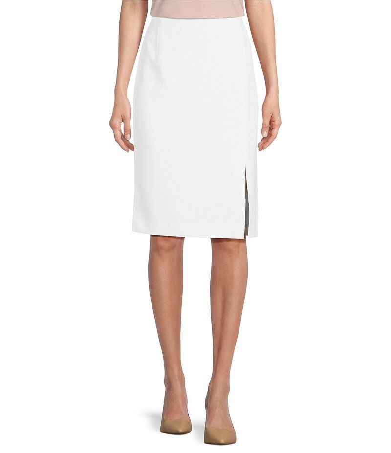 プレストンアンドヨーク レディース ボトムス スカート サイドスリット クレープ Preston York Morgan Twill Crepe Side Slit Coordinating Pencil Skirt True White ホワイト