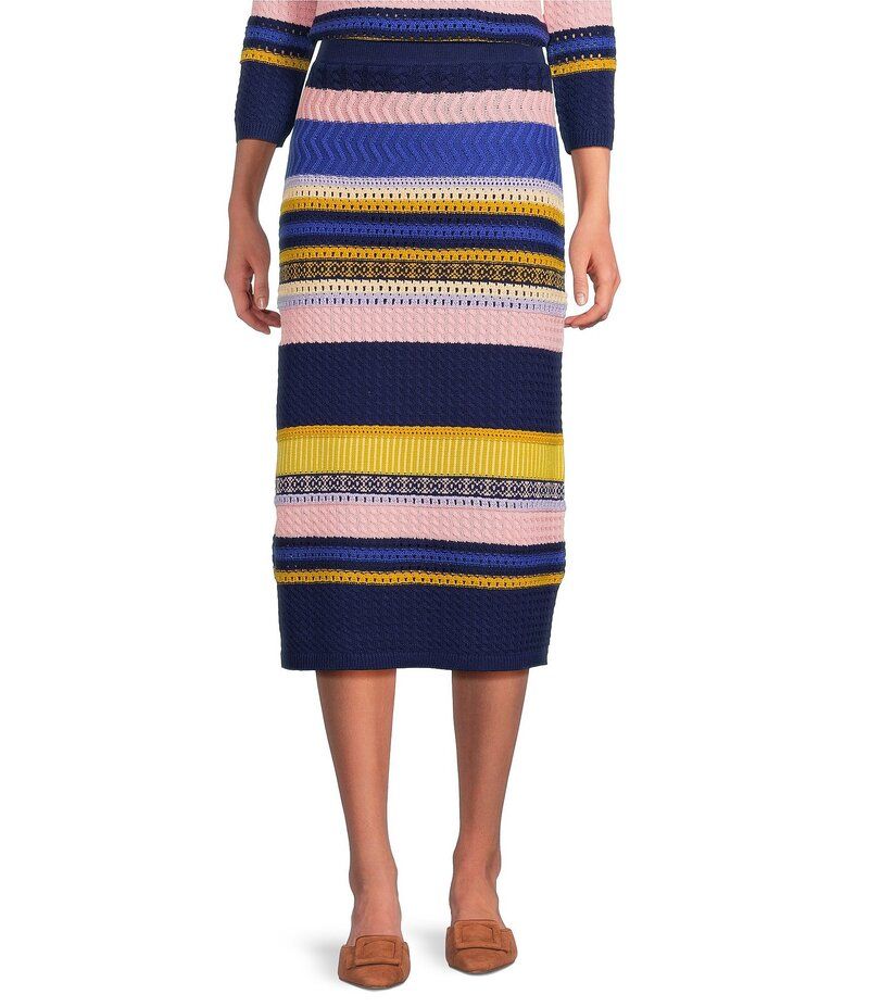 タイラーボウ レディース ボトムス スカート ミディ tyler boe Georgie Mix Stitch Coordinating Stripe Straight Midi Skirt Multi マルチカラー