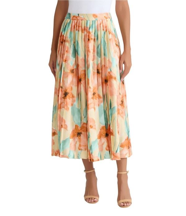 ミソック レディース ボトムスカート クレープ フラワー柄 プリーツ ミディ フラワー MISOOK Floral Pleated Crepe De Chine Midi Skirt SunAmberMulti アンバー