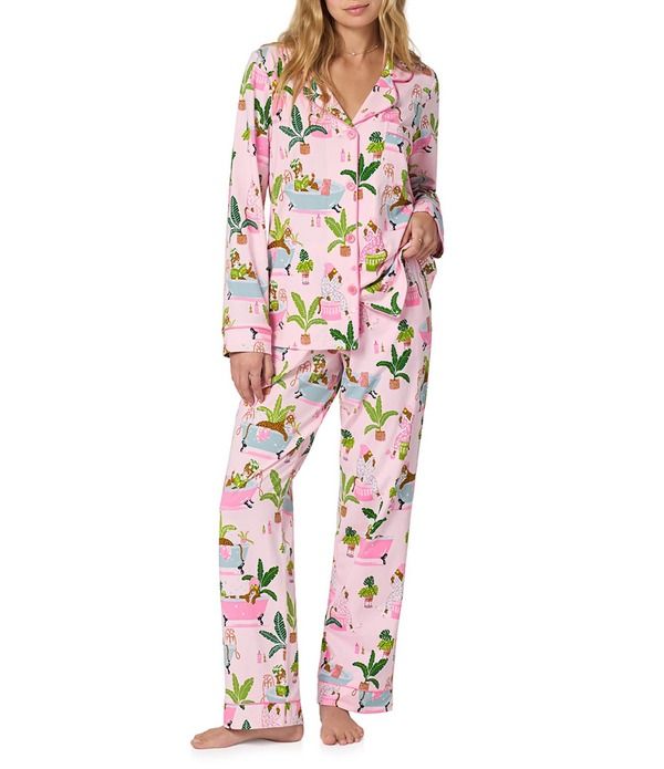 ベッドヘッド レディース アンダーウェア ナイトウェア プリント コットン ニット Bedhead Spa Day Print Organicotton Blend Long Sleeve Notch Collar Knit Long Pajama Set S