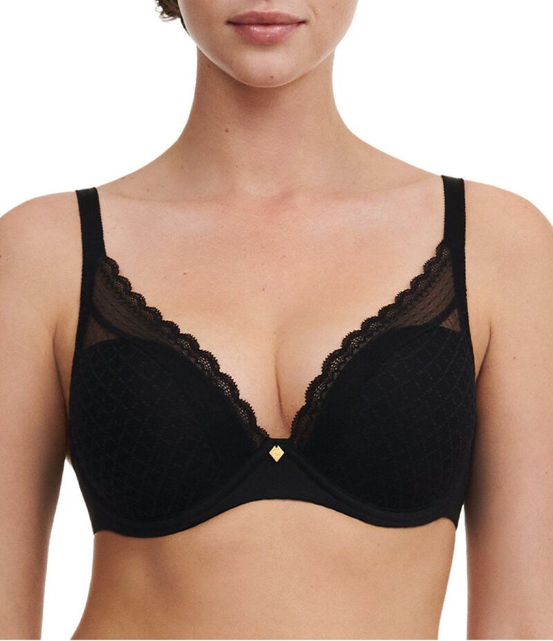 シャントル レディース アンダーウェア ブラジャー Tシャツ シアー レース Chantelle Norah Chic Sheer Lace Detail Convertible Plunge TShirt Bra Black ブラック