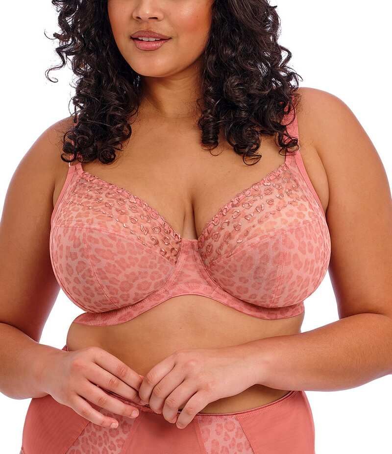 エロミ レディース アンダーウェア ブラジャー プラスサイズ プリント シアー Elomi Plus Size Matilda Sheer Leopard Print Convertible UBack to Racerback FullBusted Bra