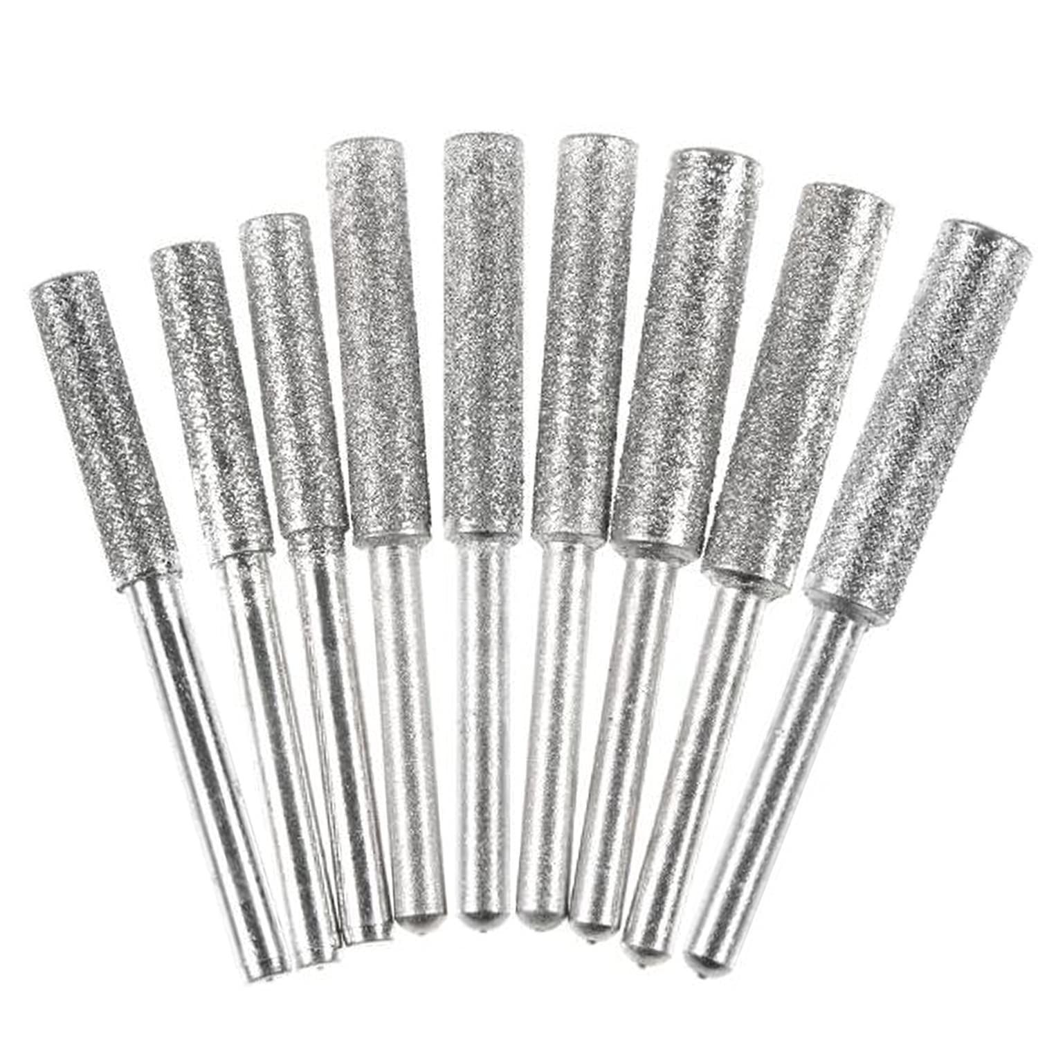 【数量限定】3mmシャンク 円筒形 チェーンソー研削ヘッド9本入りセット ダイヤモンドバー ミニルーター・リューター・ 5.35mm 4.8mm ルーター・研磨機 4.0mm ダイヤモンド砥石 対応 KIMLONTON軸付砥石