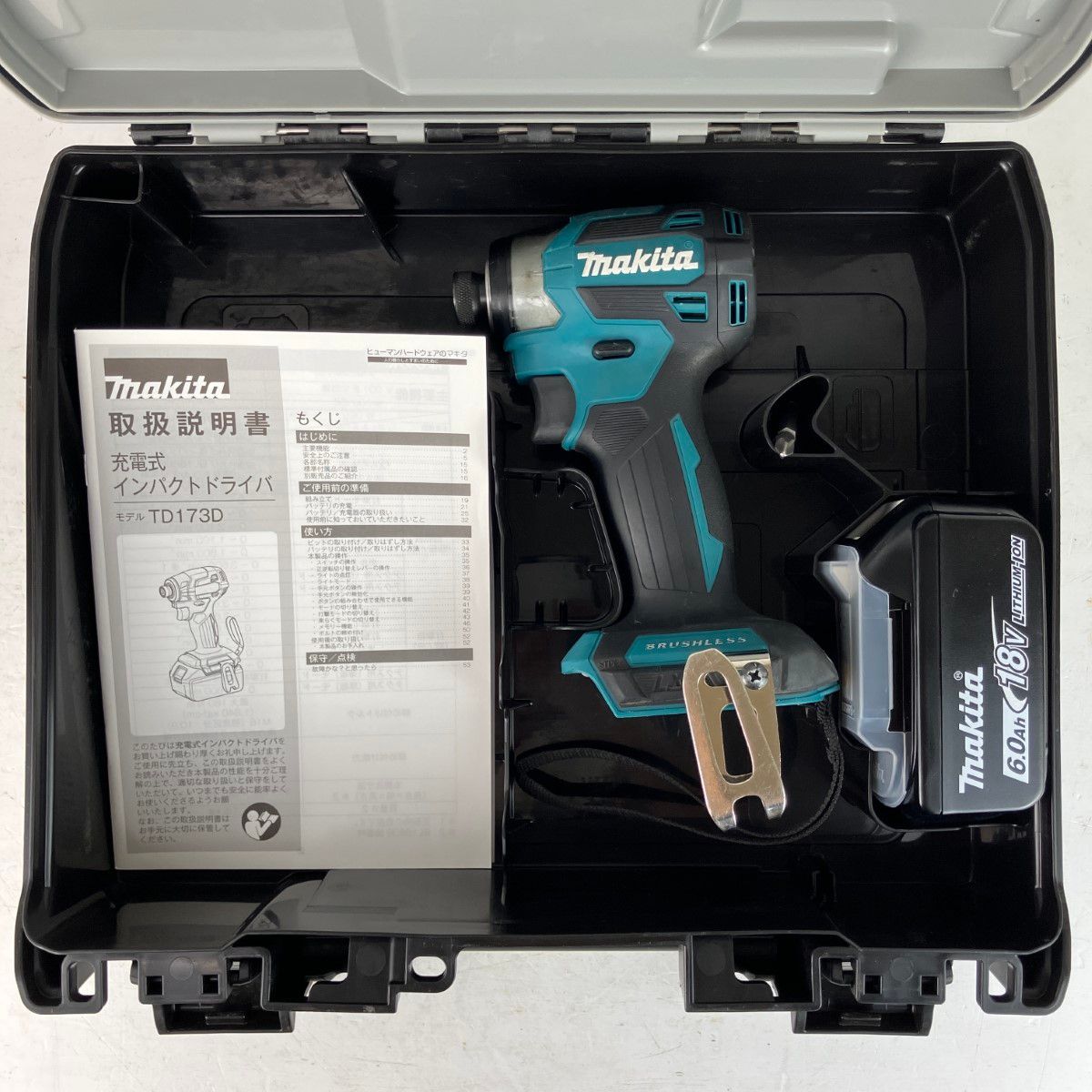 MAKITA マキタ 18v 充電式インパクトドライバ バッテリーx1 ケース付 ※充電器無し TD173D ブルー