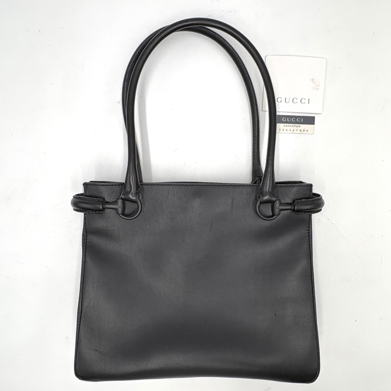 Auth Gucci Tom Ford Era Horsebit Leather Shoulder Tote Bag Black 