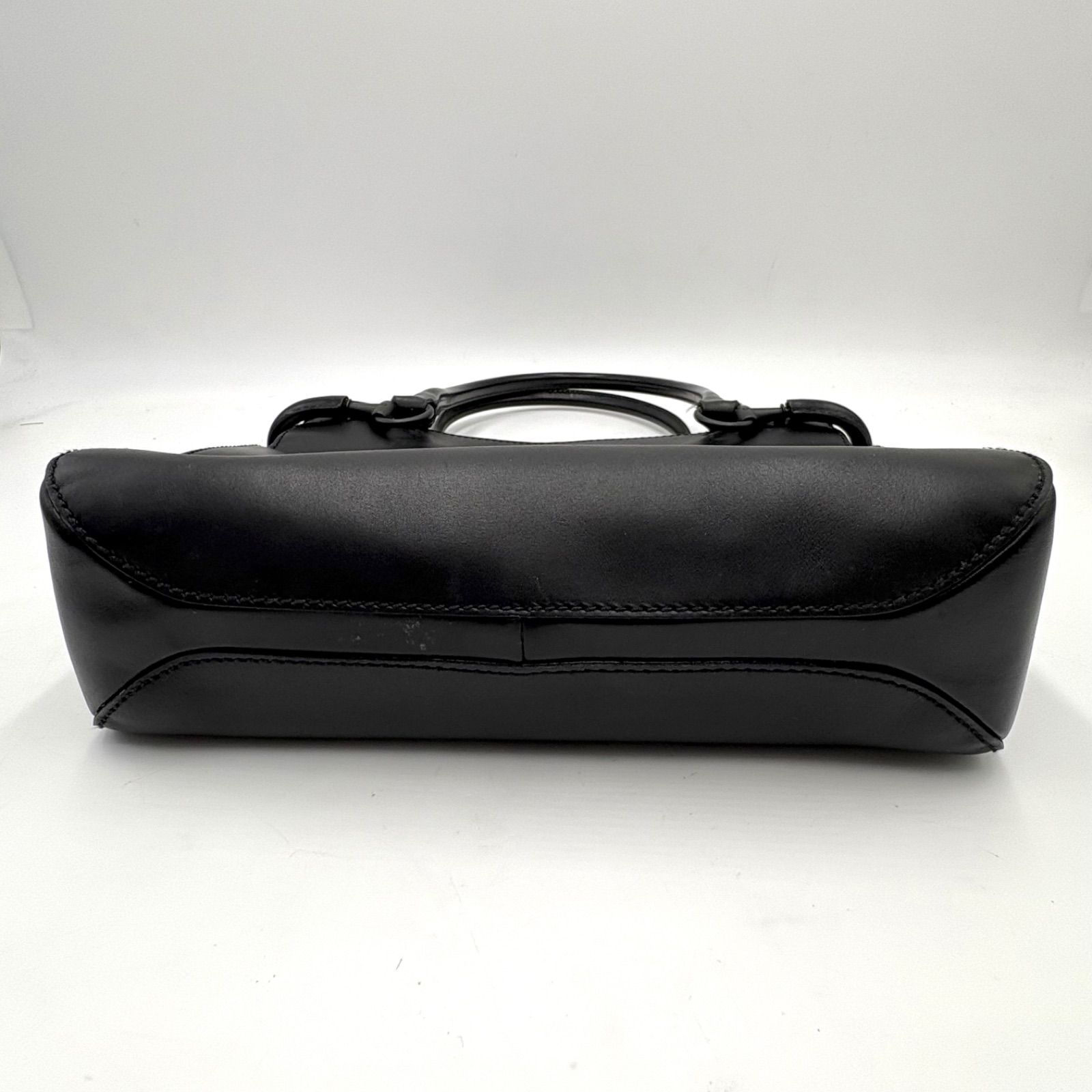 Auth Gucci Tom Ford Era Horsebit Leather Shoulder Tote Bag Black 