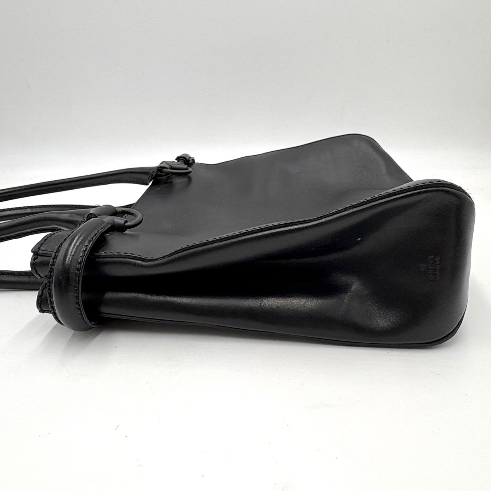 Auth Gucci Tom Ford Era Horsebit Leather Shoulder Tote Bag Black 