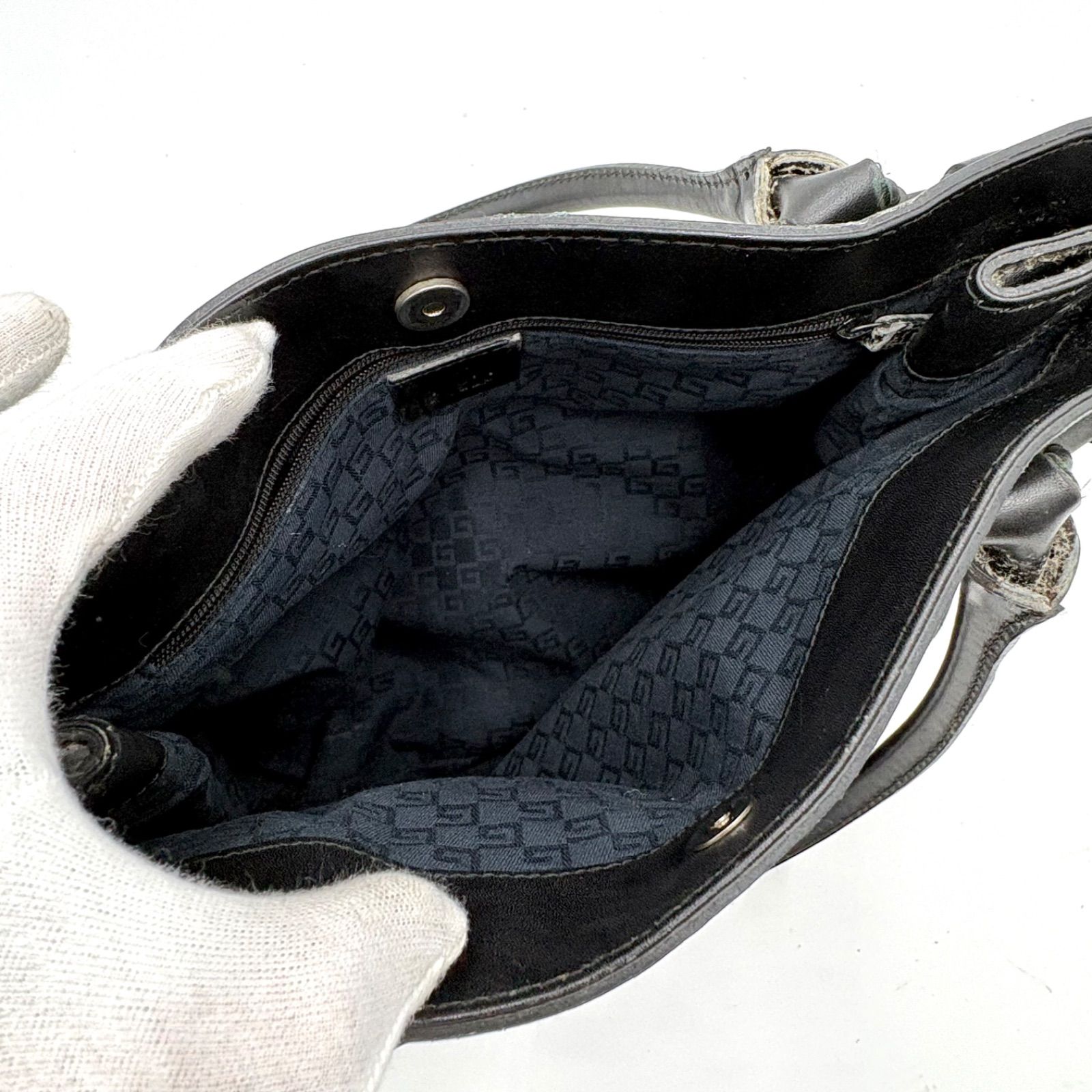 Auth Gucci Tom Ford Era Horsebit Leather Shoulder Tote Bag Black 