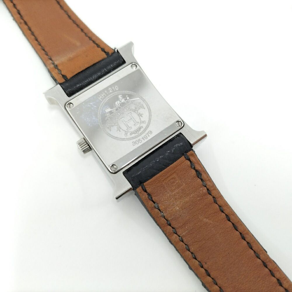 HERMES Hウォッチ 腕時計 クオーツ SS レザーベルト シルバー ブラック