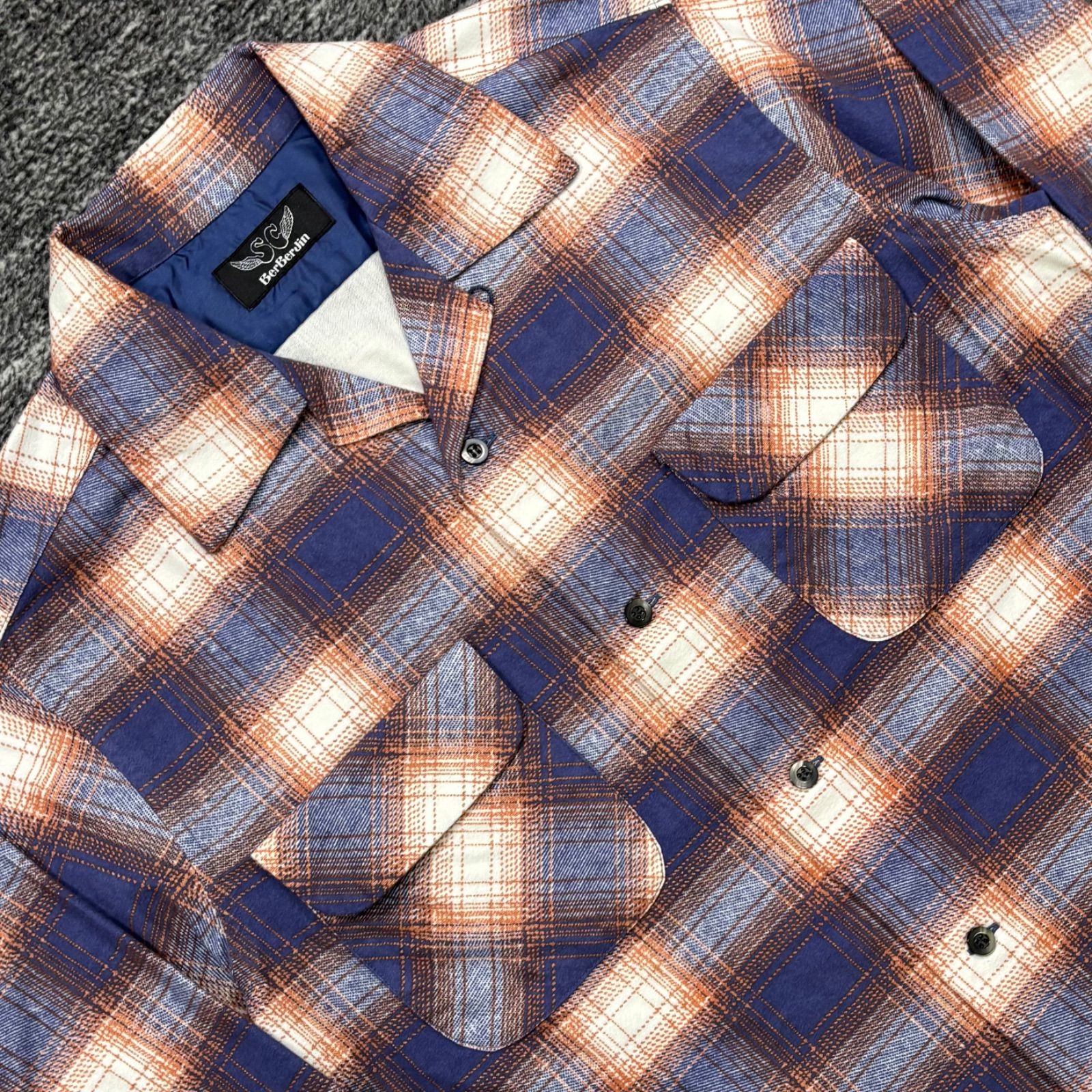 未使用品 SC / Subculture BerBerJin PRINT CHECK SHIRT NAVY CHECK 3