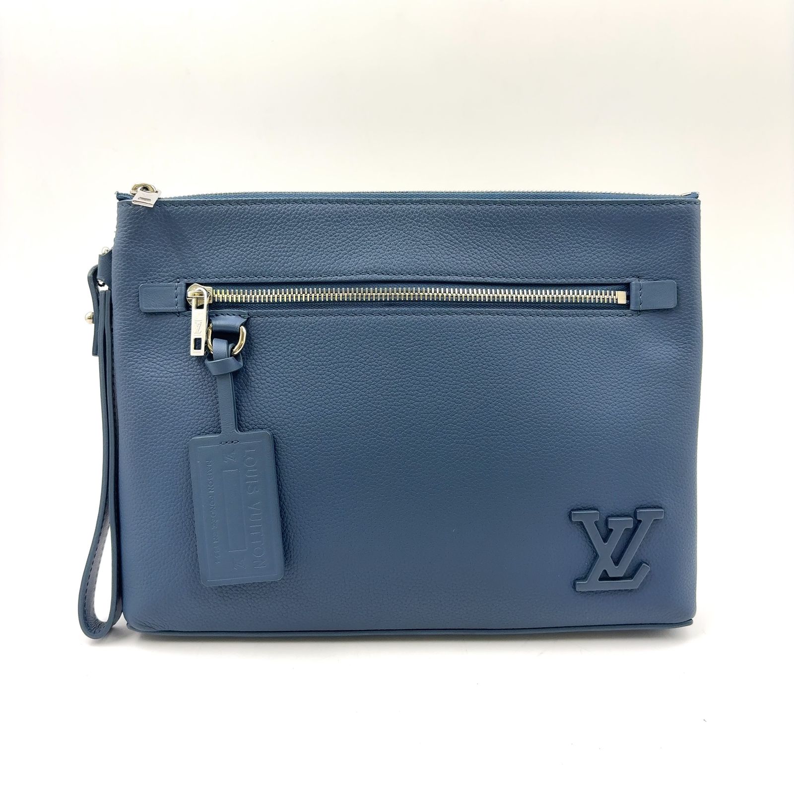 LOUIS VUITTON アエログラム テイクオフ RFID対応 レザー ブルー クラッチバッグ シルバー M81029
